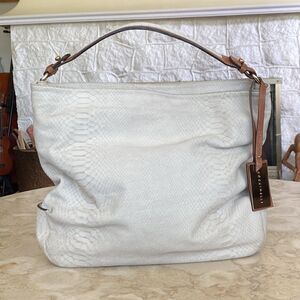 Coccinelle Snakeskin Embossed Ivory White Leather Hobo Bag Made in Italy